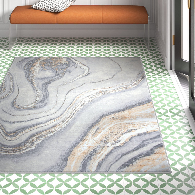 Etta Avenue™ Teen Katelin Performance Gray/Gold/White Rug & Reviews